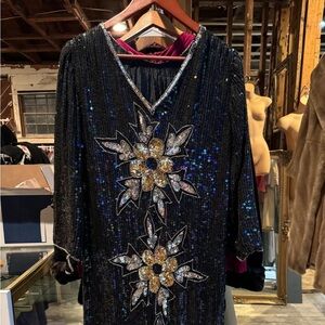 vintage: 80s 90s Sequins Boho Flower Power Dress